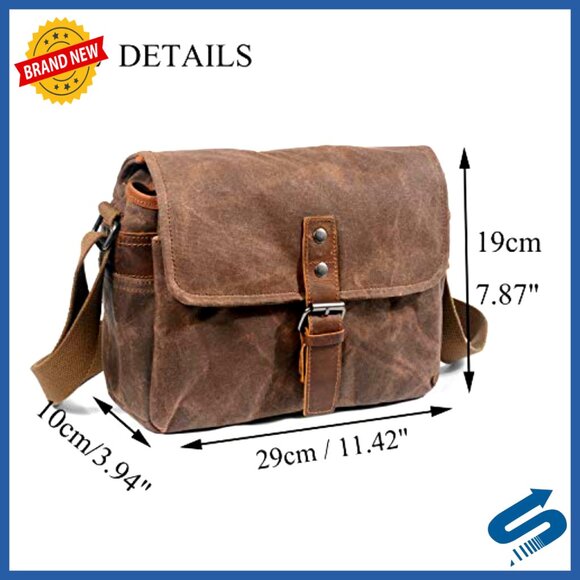 Vintage Wax Canvas Camera Messenger Bag Waterproof Padded SLR DSLR Case - Picture 2 of 7